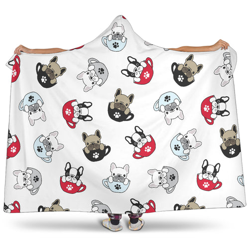 French Bulldog Cup Paw Pattern Hooded Blanket