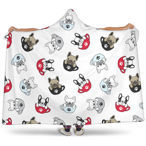 French Bulldog Cup Paw Pattern Hooded Blanket