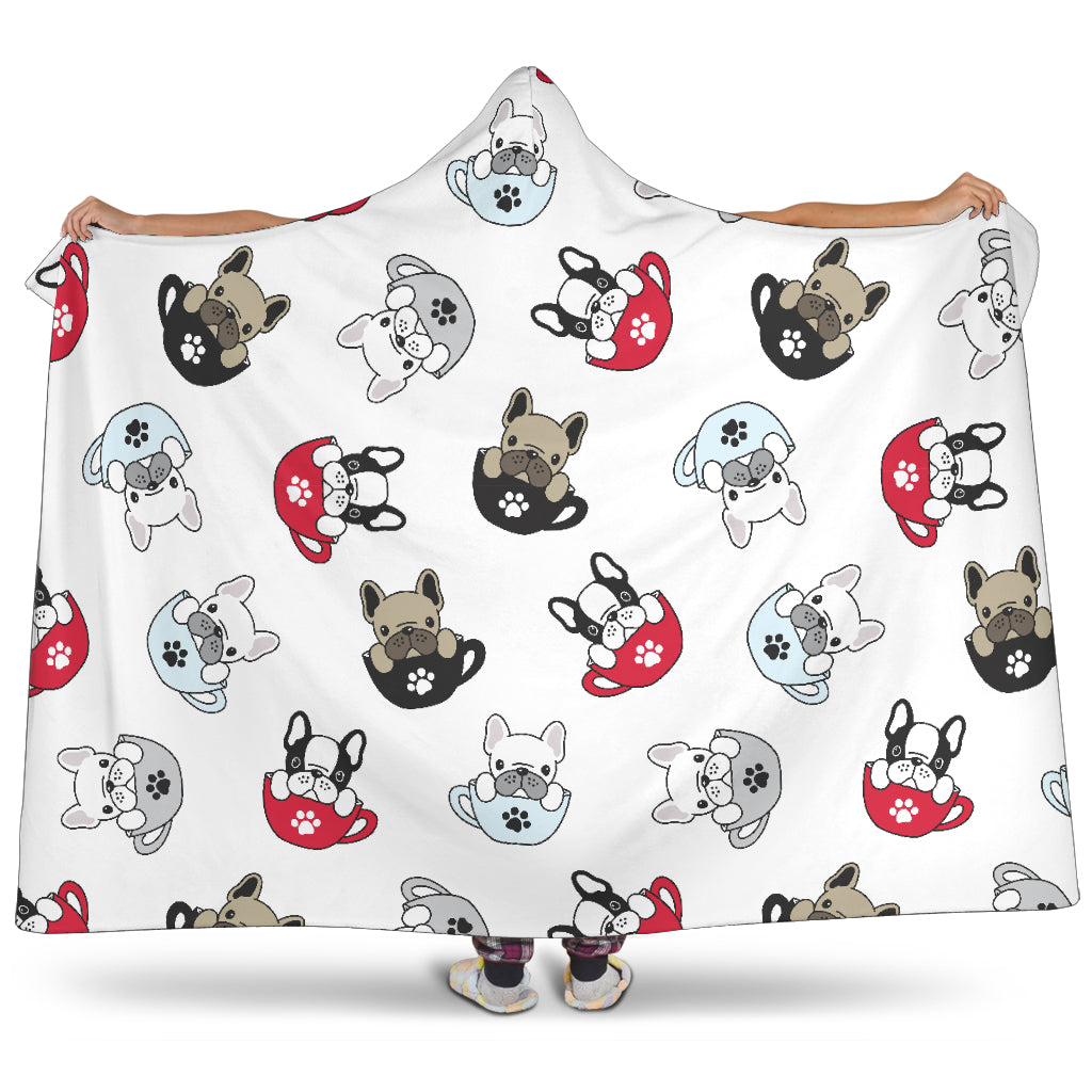 French Bulldog Cup Paw Pattern Hooded Blanket