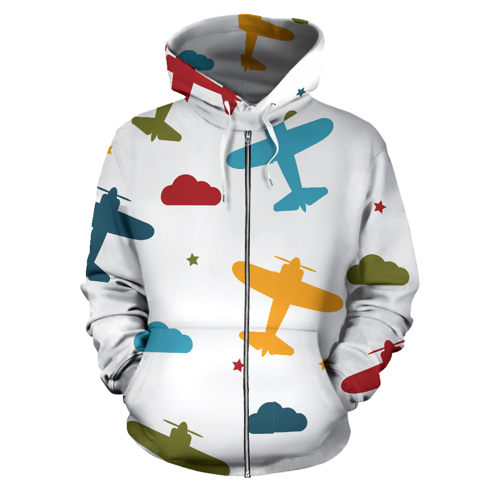 Airplane Star Cloud Colorful Zip Up Hoodie