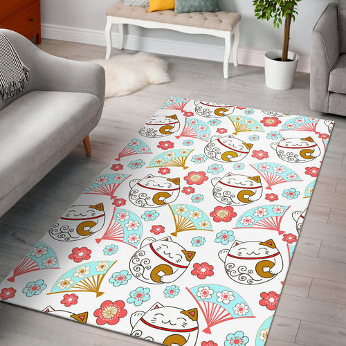 Maneki Neko Lucky Cat Fan Sakura Area Rug