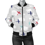 Airplane Cloud Grey Background Women'S Bomber Jacket