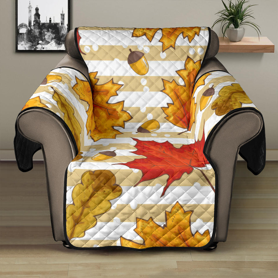 Maple leaf oak leaf acorns beige striped background Recliner Cover Protector