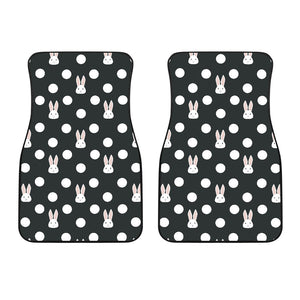 Cute White Rabbit Polka Dots Black Background Front Car Mats