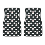 Cute White Rabbit Polka Dots Black Background Front Car Mats