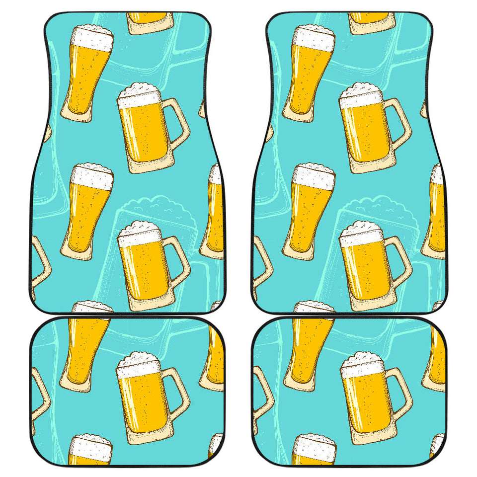 Beer Pattern Green Background Front And Back Car Mats