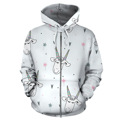 Cute Goat Design Pattern Zip Up Hoodie