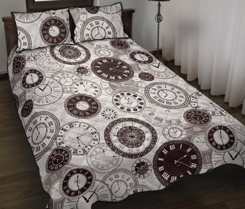 Classic vintage clock pattern Quilt Bed Set