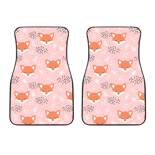 Cute Fox Pattern Pink Background Front Car Mats