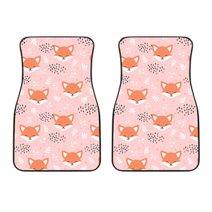 Cute Fox Pattern Pink Background Front Car Mats