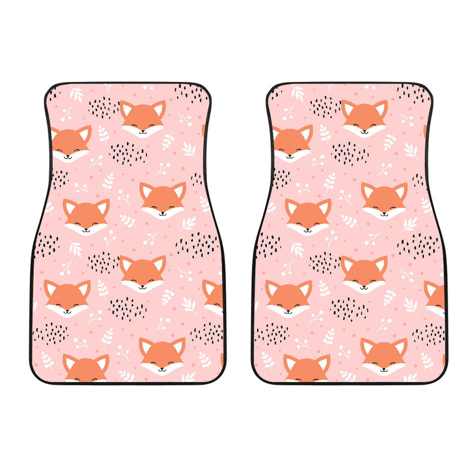 Cute Fox Pattern Pink Background Front Car Mats