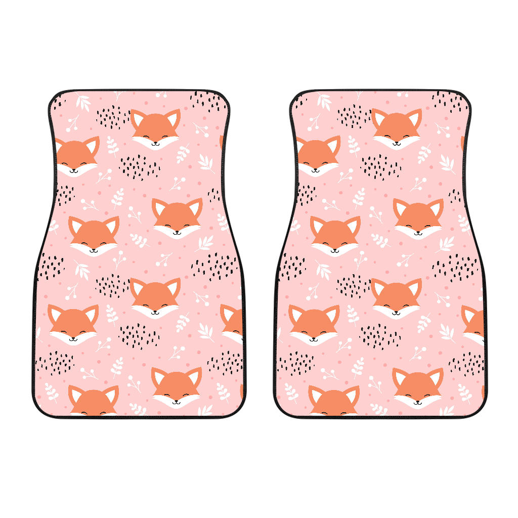 Cute Fox Pattern Pink Background Front Car Mats