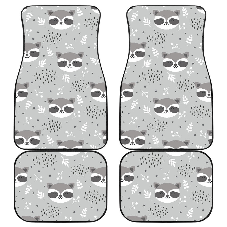 Cute Raccoons Leaves Dot Front And Back Car Mats