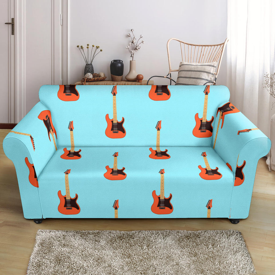 Electric Guitar Pattern Light Blue Background Loveseat Couch Slipcover