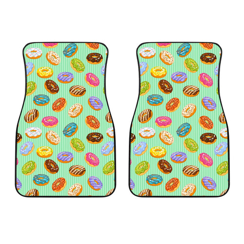 Colorful Donut Pattern Green Background Front Car Mats