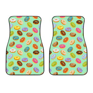 Colorful Donut Pattern Green Background Front Car Mats
