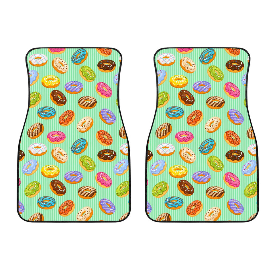 Colorful Donut Pattern Green Background Front Car Mats