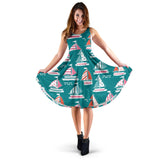 Cute Sailboat Pattern Sleeveless Midi Dress