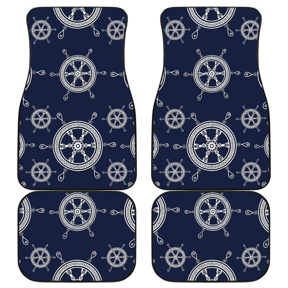 Nautical Steering Wheel Design Pattern Front And Back Car Mats