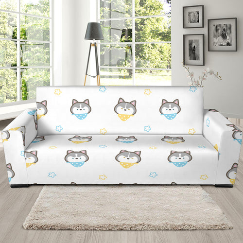 Cute Siberian Husky Pattern Sofa Slipcover