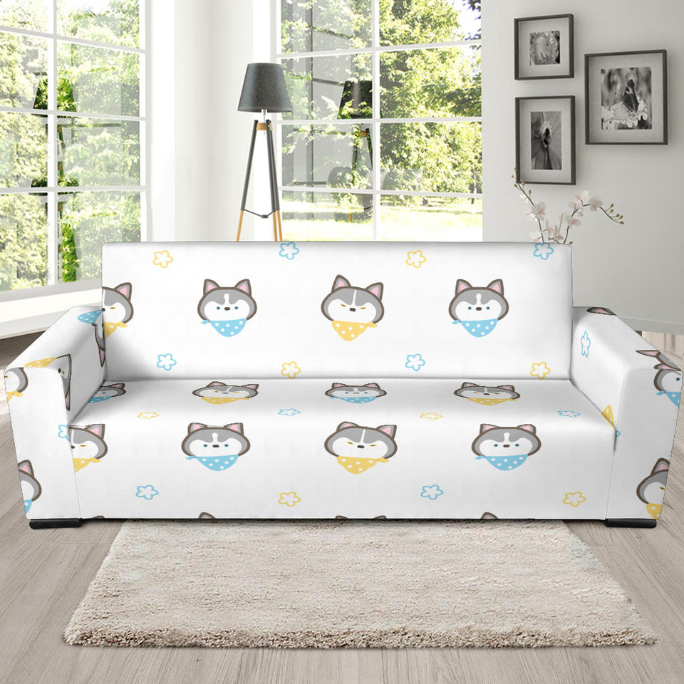Cute Siberian Husky Pattern Sofa Slipcover
