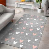 Heart Pattern Gray Background Area Rug