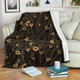 Gold Peacock Feather Pattern Premium Blanket