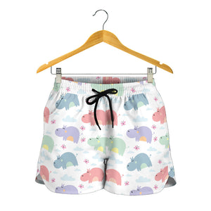 Hippopotamus Pattern Print Design 03 Women Shorts