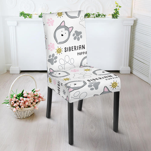 Siberian Husky Design Pattern Dining Chair Slipcover