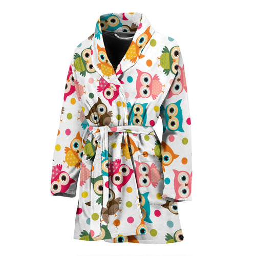 Color Cute Owl Pattern Women'S Bathrobe