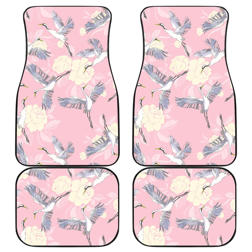Japanese Crane Rose Pattern Front And Back Car Mats