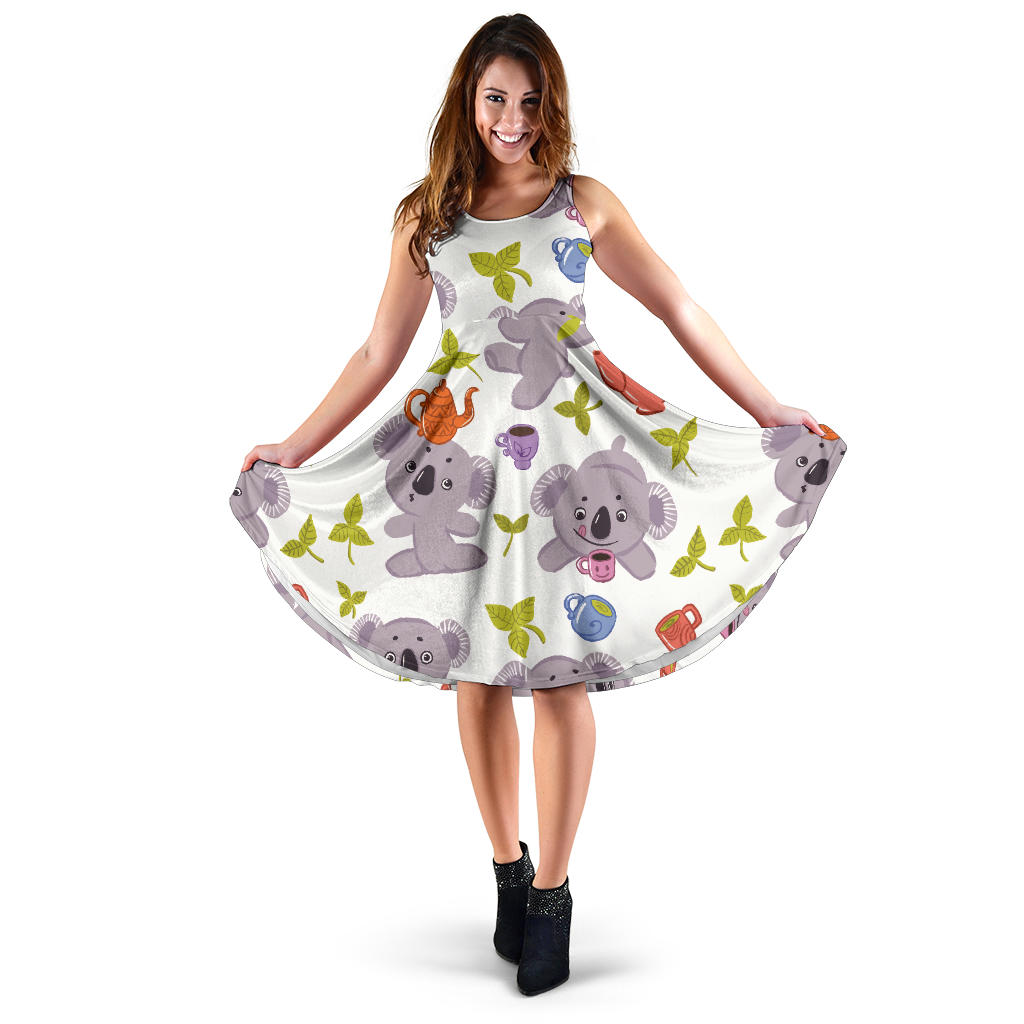 Cute Koalas Teapots Tea Sleeveless Midi Dress