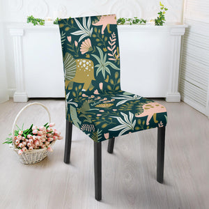 Dinosaurs Tropical Leaves Flower Pattern Dining Chair Slipcover