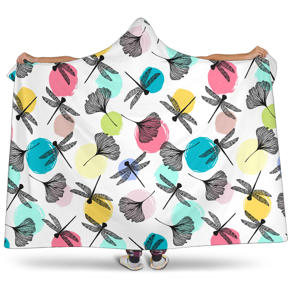 Dragonflies Ginkgo Leaves Pattern Hooded Blanket