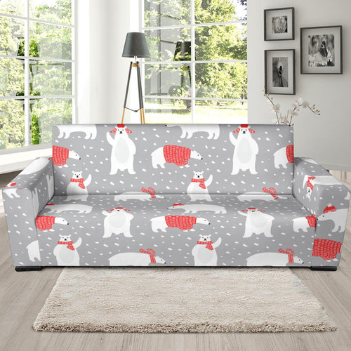 Cute Polar Bear Christmas Snow Pattern Sofa Slipcover