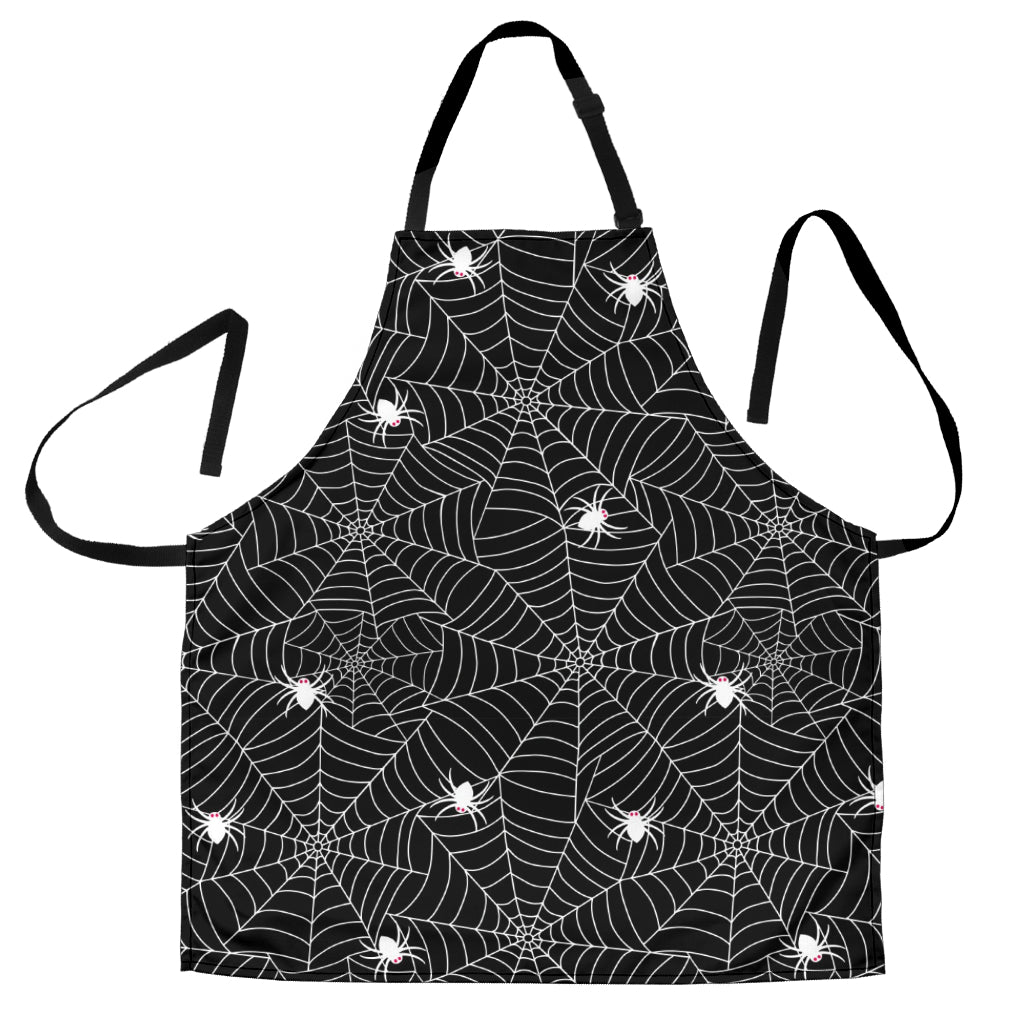 Spider Web Design Pattern Black Background White Cobweb Adjustable Apron