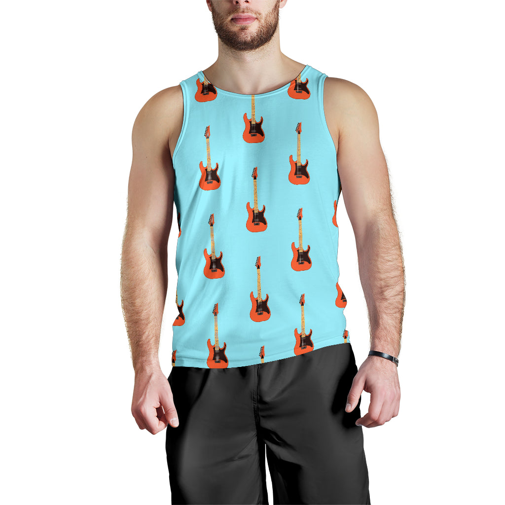 electric guitar pattern light blue background Men Tank Top