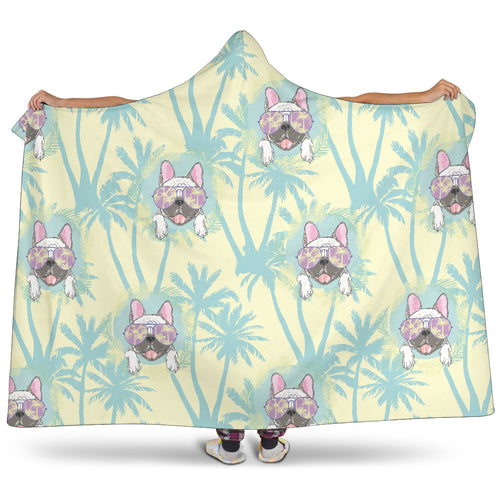 French Bulldog Hawaii Blackground Hooded Blanket