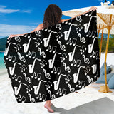 Saxophone Music Notes Treble Clef Black White Theme Sarong