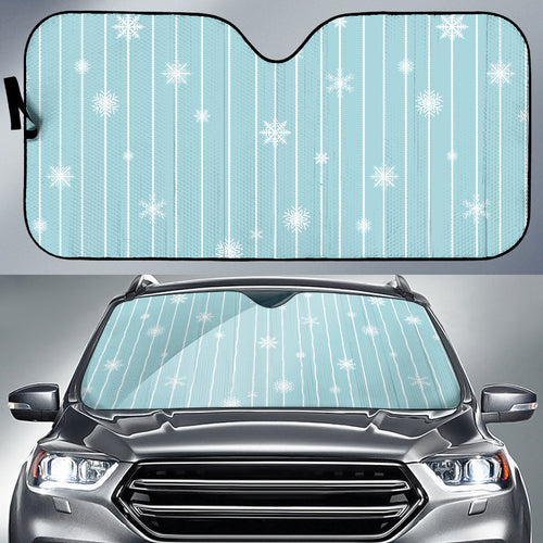 Snowflake Pattern Blue Stripe Background Car Sun Shade