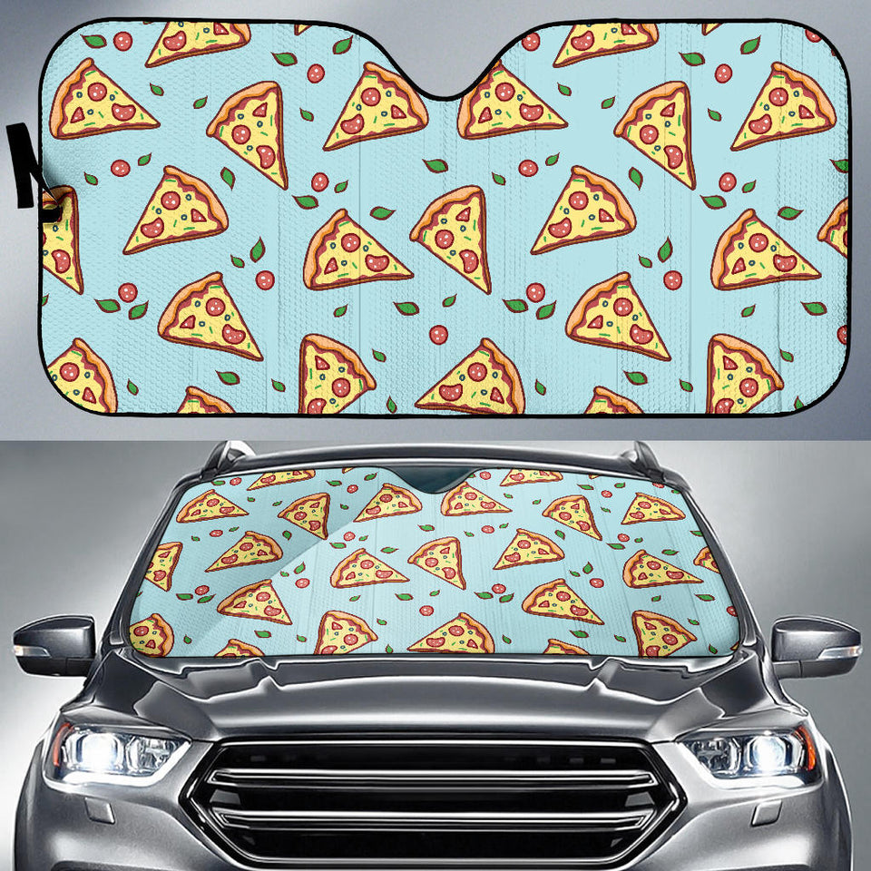 Hand Drawn Pizza Blue Background Car Sun Shade