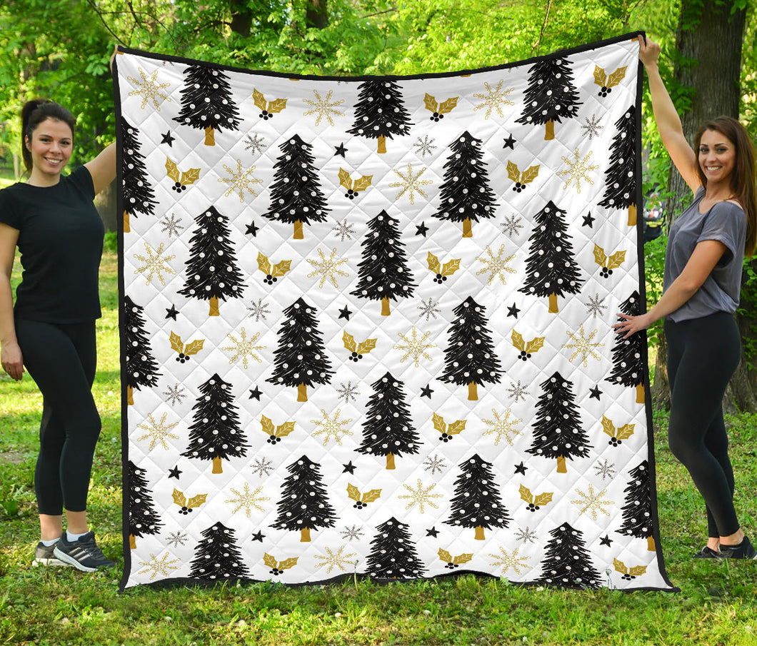 Christmas Tree Holly Snow Star Pattern Premium Quilt