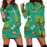 Cute Frog Dragonfly Design Pattern Women'S Hoodie Dress