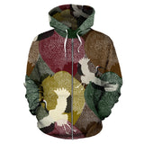 Japanese Cranes Flying Forest Dot Pattern Zip Up Hoodie