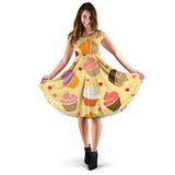 Cake Cupcake Heart Cherry Pattern Sleeveless Midi Dress