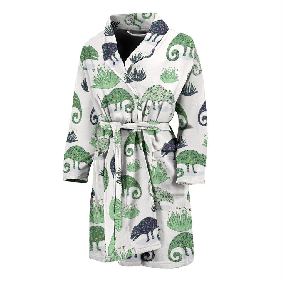 Chameleon Lizard Succulent Plant Pattern Men'S Bathrobe
