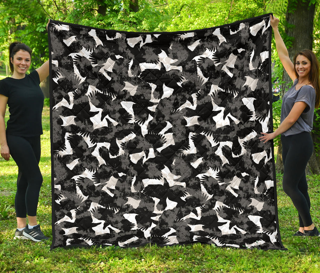 Crow Illustration Pattern Premium Quilt