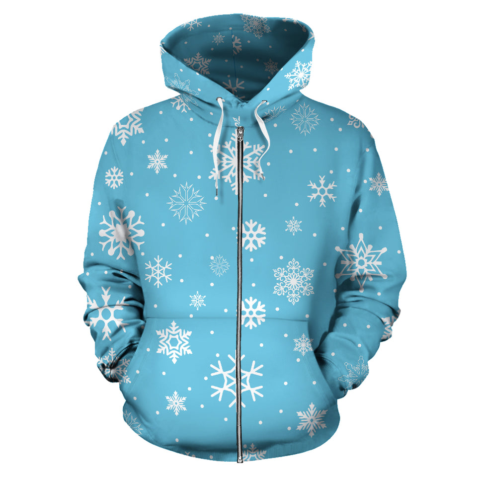 Snowflake Pattern Blue Background Zip Up Hoodie