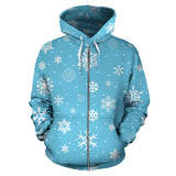 Snowflake Pattern Blue Background Zip Up Hoodie