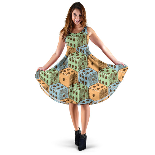 Dice Pattern Print Design 05 Sleeveless Midi Dress